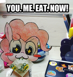 Size: 500x527 | Tagged: safe, artist:danadyu, pinkie pie, g4, image macro, paper child, papercraft, you. me. x. now.