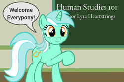 Size: 887x588 | Tagged: safe, lyra heartstrings, g4, chalkboard, garamond, human studies101 with lyra, roboto, text