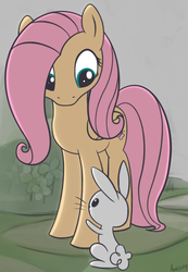 Size: 814x1178 | Tagged: safe, artist:awak3n1ng, angel bunny, fluttershy, pegasus, pony, g4, female, mare