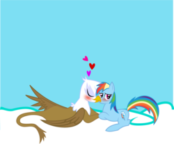 Size: 983x813 | Tagged: safe, artist:beatnikzombeez, gilda, rainbow dash, griffon, g4, female, griffon x pony, interspecies, lesbian, ship:gildash, shipping