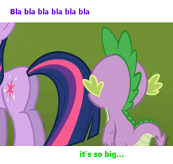 Size: 471x446 | Tagged: safe, edit, edited screencap, screencap, spike, twilight sparkle, g4, butt, caption, out of context, plot