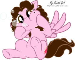Size: 2468x1972 | Tagged: safe, artist:shinta-girl, oc, oc only, oc:shinta pony, blowing bubbles, bubble, puffy cheeks, sitting, soap bubble
