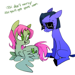 Size: 700x700 | Tagged: dead source, safe, artist:cashtier, artist:gikima, pegasus, pony, duo, equius zahhak, floppy ears, frown, homestuck, looking back, nepeta leijon, open mouth, ponified, prone, sitting, smiling, sweat