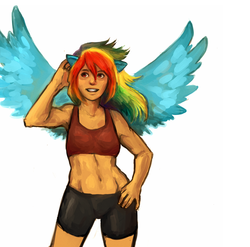 Size: 1280x1263 | Tagged: safe, artist:chainsawkoala, rainbow dash, human, g4, eared humanization, humanized, winged humanization