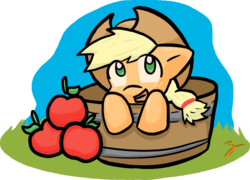 Size: 946x683 | Tagged: safe, artist:zutcha, applejack, earth pony, pony, g4, apple, female, solo