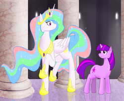 Size: 800x650 | Tagged: safe, artist:livinlovindude, princess celestia, twilight sparkle, g4