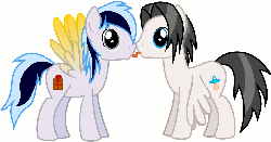 Size: 1119x589 | Tagged: safe, artist:n0m1, oc, oc only, oc:skyline, oc:stardust mach, animated, flapping, fluffle puffing, gay, licking, male, meme, poni licking poni, tongue out, tongue to tongue, wingboner