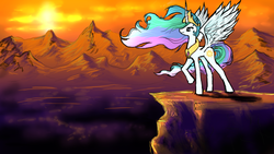 Size: 1600x900 | Tagged: safe, artist:magnet-rose, princess celestia, pony, g4, female, scenery, solo