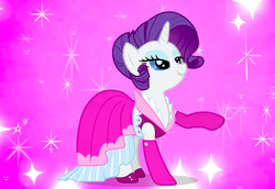 Size: 873x600 | Tagged: safe, screencap, rarity, pony, g4, too many pinkie pies, alternate hairstyle, clothes, dress, female, scrunchy face, solo
