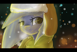 Size: 1590x1073 | Tagged: safe, artist:marisalle, limestone pie, earth pony, pony, g4, clothes, female, hat, scarf, snow, snowfall, solo