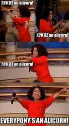 Size: 480x876 | Tagged: safe, alicorn, human, alicorn drama, comic, everyone is an alicorn, image macro, irl, irl human, meta, microphone, oprah, oprah winfrey, parody, photo, reaction image