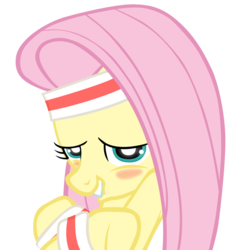 Size: 900x900 | Tagged: safe, fluttershy, pony, g4, hurricane fluttershy, bedroom eyes, blushing, female, forelegs crossed, headband, lip bite, simple background, solo, sweatband, transparent background, vector, wristband
