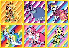 Size: 227x161 | Tagged: safe, applejack, fluttershy, pinkie pie, rainbow dash, rarity, twilight sparkle, g4, clothes, dress, gala dress, mane six, pixel art