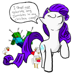 Size: 666x666 | Tagged: safe, artist:daxlr, rarity, chicken, pony, unicorn, g4, creeper, crossover, female, mare, minecraft, simple background, transparent background