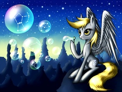 Size: 1024x768 | Tagged: safe, artist:asimos, derpy hooves, pegasus, pony, g4, bubble, constellation, epic derpy, female, mare, solo, stars