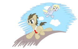 Size: 1024x639 | Tagged: safe, artist:pencil-snap, derpy hooves, doctor whooves, time turner, pegasus, pony, g4, female, mare, running, simple background, transparent background
