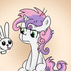 Size: 640x640 | Tagged: safe, angel bunny, sweetie belle, g4, messy mane, tongue out