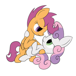 Size: 1024x1024 | Tagged: safe, artist:newlunaticrepublic, scootaloo, sweetie belle, g4, female, lesbian, ship:scootabelle, shipping