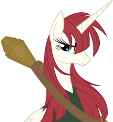 Size: 922x1000 | Tagged: safe, artist:totallynotabronyfim, oc, oc only, oc:fausticorn, clothes, lauren faust, military, panzerfaust, pun, recoilless rifle, uniform, visual pun, weapon