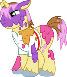 Size: 6000x6853 | Tagged: safe, artist:fercho262, donut joe, pony, unicorn, g4, just for sidekicks, absurd resolution, angry, jelly, male, messy, simple background, solo, stallion, transparent background, vector