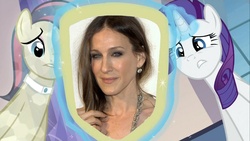 Size: 854x480 | Tagged: safe, bonna fide, glamour gleam, rarity, g4, cadance's mirror, exploitable meme, meme, sarah jessica parker