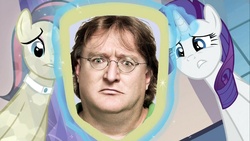 Size: 854x480 | Tagged: safe, bonna fide, glamour gleam, rarity, g4, cadance's mirror, exploitable meme, gabe newell, meme