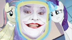 Size: 1422x800 | Tagged: safe, bonna fide, glamour gleam, rarity, g4, batman, cadance's mirror, exploitable meme, jack nicholson, meme, the joker, tim burton