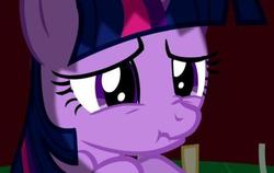 Size: 434x275 | Tagged: safe, screencap, twilight sparkle, g4, cropped, eyes open, scrunchy face, solo