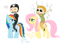 Size: 860x632 | Tagged: safe, artist:cyberfox501, fluttershy, rainbow dash, human, pegasus, pony, g4, blushing, crossover, happy, matt (tbfp), pat (tbfp), sparkles, teary eyes, two best friends play