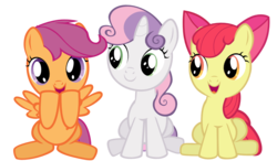 Size: 1404x819 | Tagged: safe, artist:k-anon, apple bloom, scootaloo, sweetie belle, earth pony, pegasus, pony, unicorn, g4, just for sidekicks, cutie mark crusaders, female, filly, foal, simple background, svg, transparent background, vector