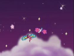 Size: 640x480 | Tagged: safe, screencap, heart bright, star flight, g3, two for the sky, cloud, flying, space, wind