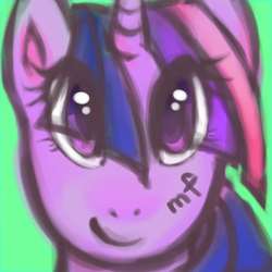 Size: 600x600 | Tagged: safe, artist:mintyfondue, twilight sparkle, g4, bust, green background, portrait, simple background, solo
