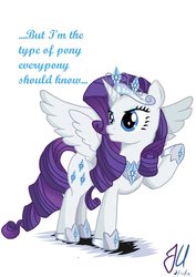 Size: 1024x1448 | Tagged: dead source, safe, artist:teammagix, rarity, alicorn, pony, g4, alicornified, annoyed, dialogue, female, jewelry, mare, princess rarity, race swap, raised hoof, raricorn, simple background, solo, spread wings, tiara, white background, wings