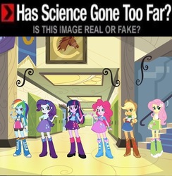 Size: 697x713 | Tagged: safe, applejack, fluttershy, pinkie pie, rainbow dash, rarity, twilight sparkle, human, equestria girls, g4, my little pony equestria girls, boots, clothes, cowboy boots, cowboy hat, equestria girls drama, has science gone too far?, hat, mane six, polka dot socks, rainbow socks, shoes, skirt, socks, striped socks