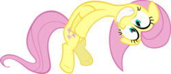 Size: 6000x2580 | Tagged: safe, artist:sairoch, fluttershy, pegasus, pony, g4, luna eclipsed, my little pony: friendship is magic, season 2, contortion, female, grin, mare, simple background, smiling, solo, stretching, transparent background, vector