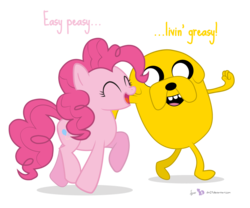 Size: 1200x1000 | Tagged: safe, artist:dm29, pinkie pie, earth pony, pony, g4, ^^, adventure time, crossover, duo, eyes closed, female, jake the dog, male, mare, simple background, transparent background