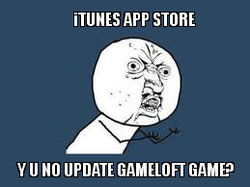 Size: 259x194 | Tagged: safe, gameloft, g4, my little pony: magic princess, bloodshot eyes, caption, itunes, y u no