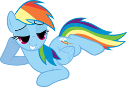 Size: 6000x4125 | Tagged: safe, artist:sairoch, rainbow dash, pegasus, pony, g4, absurd resolution, bedroom eyes, cutie mark, damn sexy pose, female, grin, hoof on head, lying down, mare, prone, simple background, smiling, solo, transparent background, vector