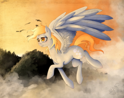 Size: 1000x792 | Tagged: safe, artist:ouyrof, derpy hooves, pegasus, pony, g4, female, flying, mare, solo