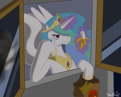 Size: 2500x2000 | Tagged: safe, artist:nexivian, princess celestia, pony, g4, banana, banana bag, bananalestia, female, friendship is magic bitch, publix, solo, trollestia