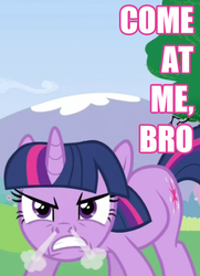 Size: 339x469 | Tagged: safe, edit, edited screencap, screencap, twilight sparkle, pony, a canterlot wedding, g4, angry eyes, come at me bro, female, image macro, meme, solo, steam