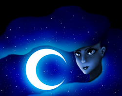 Size: 847x671 | Tagged: safe, artist:gravitythunder, princess luna, human, g4, crescent moon, female, humanized, solo, transparent moon