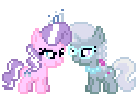 Size: 122x78 | Tagged: safe, artist:botchan-mlp, diamond tiara, silver spoon, earth pony, pony, g4, adorabullies, animated, bump bump sugar lump rump, butt to butt, butt touch, cute, desktop ponies, diamondbetes, duo, female, filly, glasses, pixel art, silverbetes, simple background, sprite, transparent background