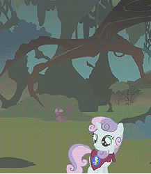 Size: 245x281 | Tagged: safe, screencap, sweetie belle, pony, g4, stare master, animated, cape, clothes, cmc cape, cropped, everfree forest, female, solo