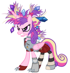 Size: 4800x5000 | Tagged: safe, artist:beavernator, princess cadance, pony, g4, games ponies play, absurd resolution, alternate hairstyle, amputee, angry, bad hair, borderlands, borderlands 2, clothes, crossover, female, gaige, mechromancer, messy mane, parody, porcupine hair, prosthetic limb, simple background, solo, transparent background, vector