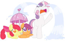 Size: 1600x1200 | Tagged: dead source, safe, artist:applejack-lover-fan, apple bloom, scootaloo, sweetie belle, earth pony, pegasus, pony, unicorn, g4, one bad apple, crying, cutie mark crusaders, hoof hold, ocular gushers, raised hoof, simple background, transparent background, umbrella