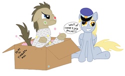 Size: 2177x1332 | Tagged: safe, artist:tomradem, derpy hooves, doctor whooves, time turner, pegasus, pony, g4, duo, female, mare