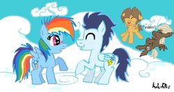 Size: 1024x540 | Tagged: safe, artist:monnarcha, dumbbell, hoops, rainbow dash, soarin', g4, colt, female, filly, male, ship:soarindash, shipping, straight, younger