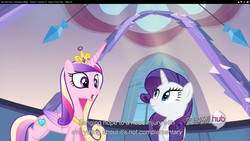 Size: 1920x1080 | Tagged: safe, screencap, princess cadance, rarity, g4, games ponies play, concave belly, slender, thin, youtube caption