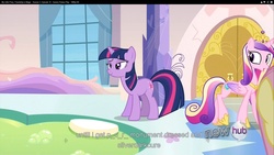 Size: 1920x1080 | Tagged: safe, screencap, princess cadance, twilight sparkle, g4, games ponies play, concave belly, slender, thin, youtube caption